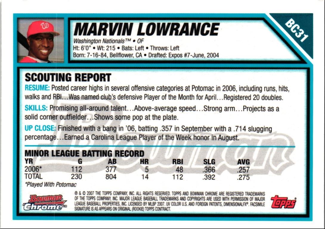 2007 Bowman Chrome Prospects Marvin Lowrance