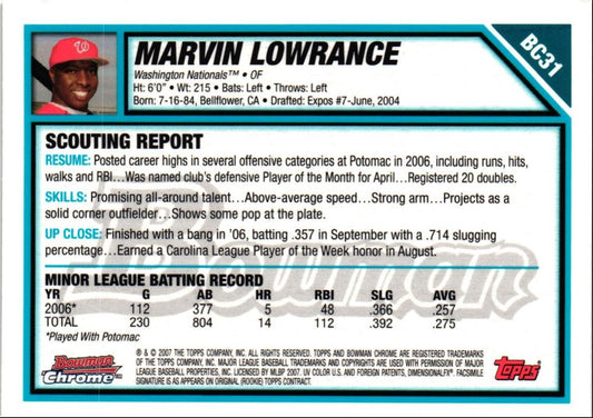 2007 Bowman Chrome Prospects Marvin Lowrance