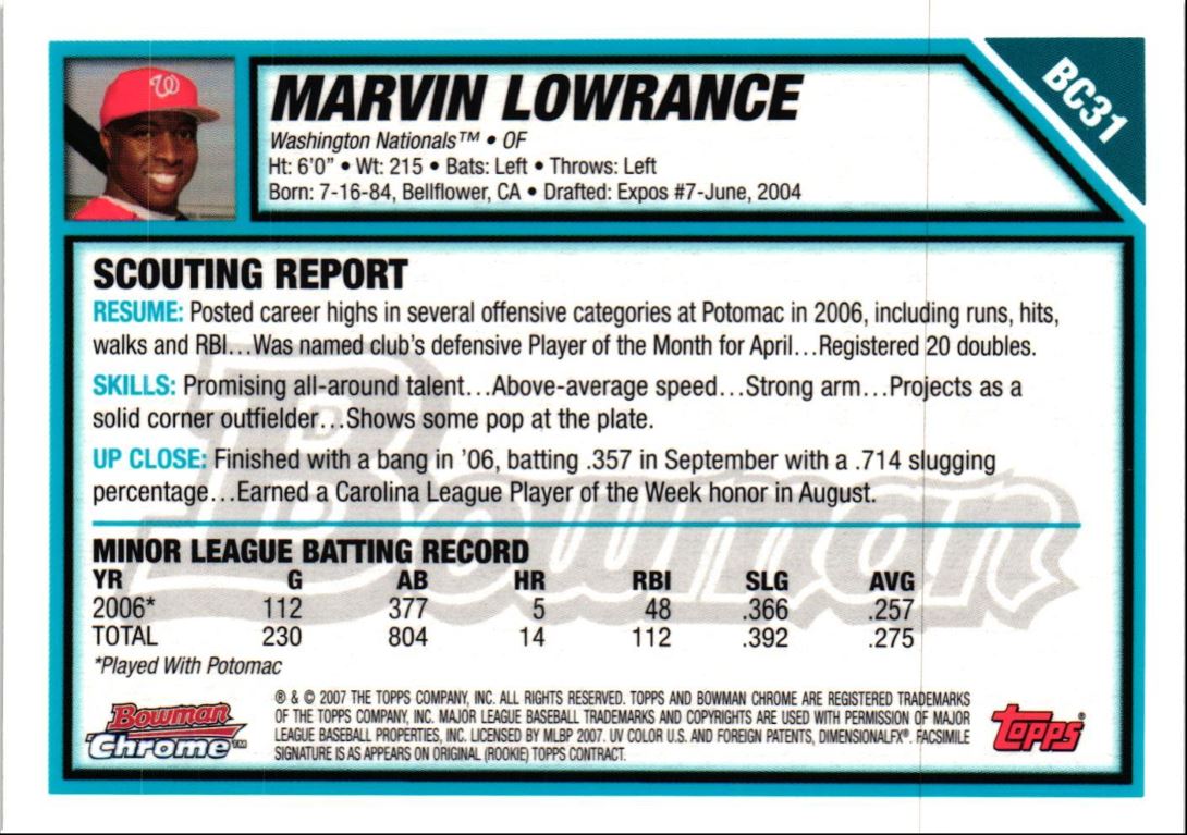 2007 Bowman Chrome Prospects Marvin Lowrance