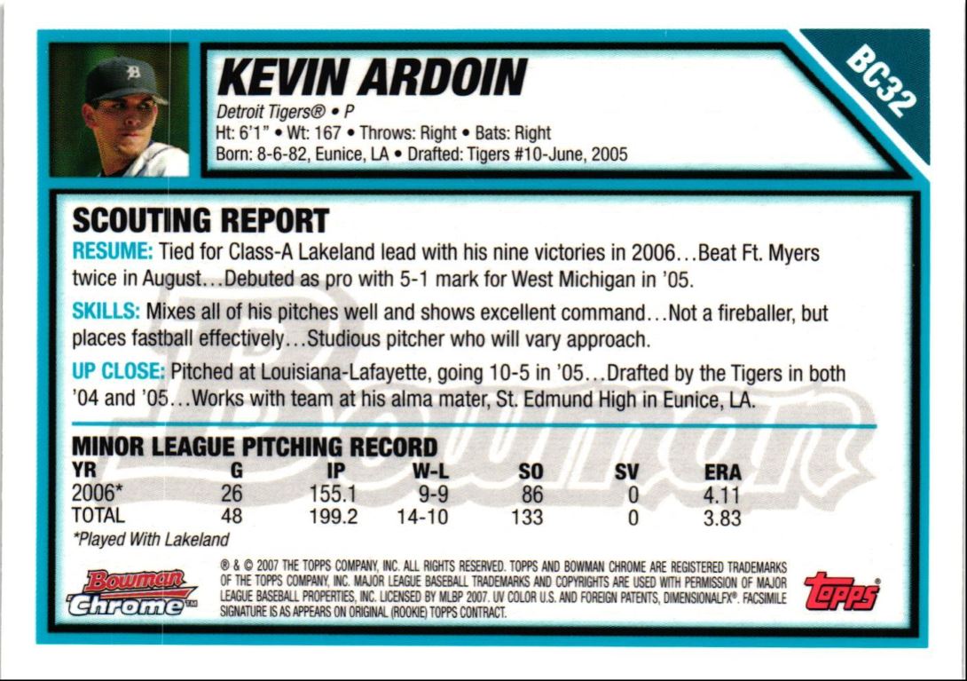 2007 Bowman Chrome Prospects Kevin Ardoin