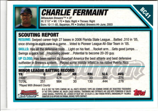 2007 Bowman Chrome Prospects Charlie Fermaint