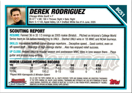 2007 Bowman Chrome Prospects Derek Rodriguez