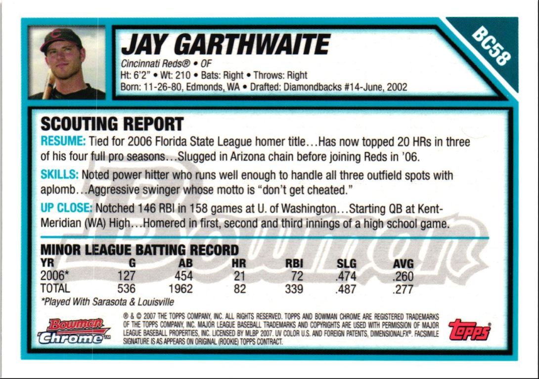 2007 Bowman Chrome Prospects Jay Garthwaite