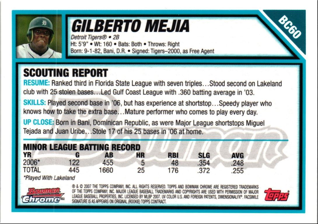 2007 Bowman Chrome Prospects Gilberto Mejia