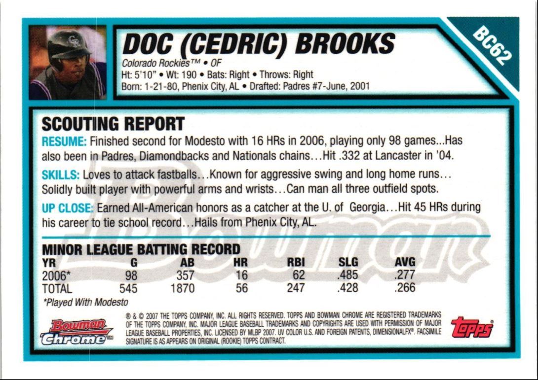 2007 Bowman Chrome Prospects Cedric Brooks