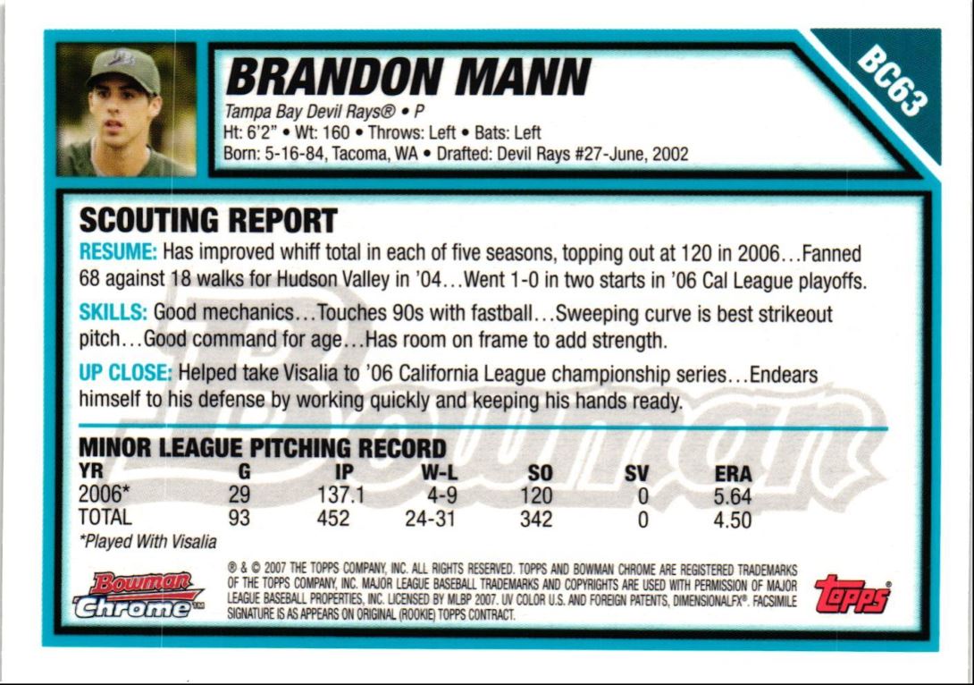 2007 Bowman Chrome Prospects Brandon Mann