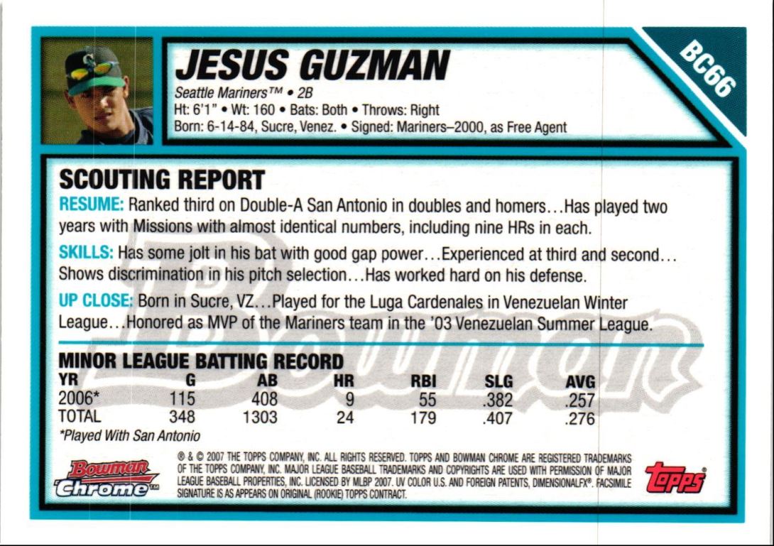 2007 Bowman Chrome Prospects Jesus Guzman