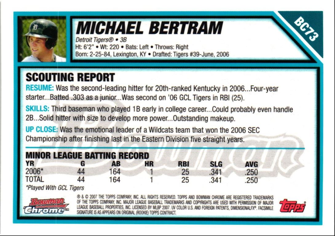 2007 Bowman Chrome Prospects Michael Bertram