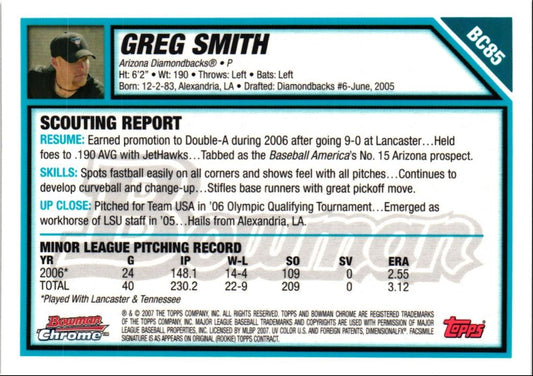 2007 Bowman Chrome Prospects Greg Smith