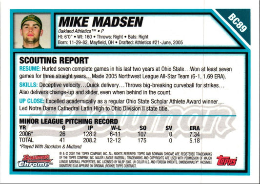 2007 Bowman Chrome Prospects Mike Madsen