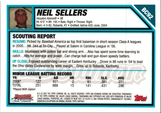 2007 Bowman Chrome Prospects Neil Sellers