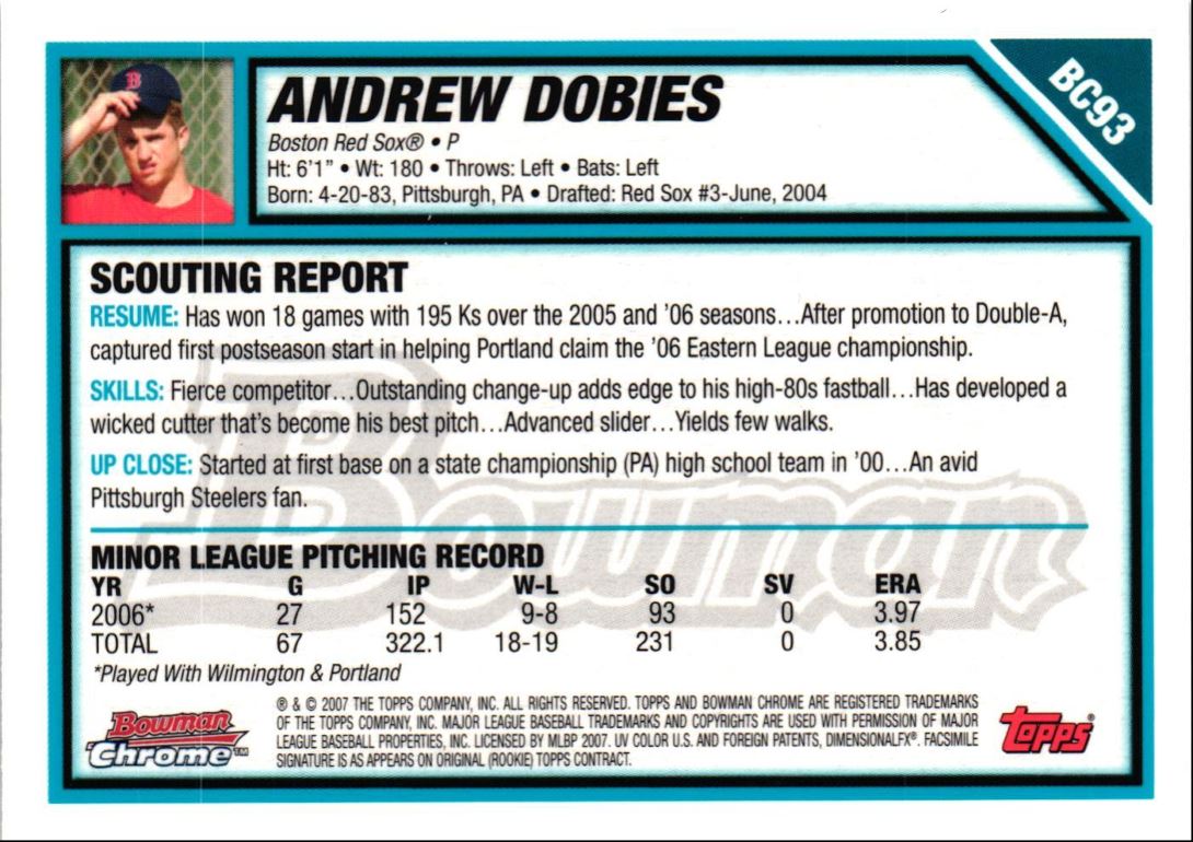 2007 Bowman Chrome Prospects Andrew Dobies