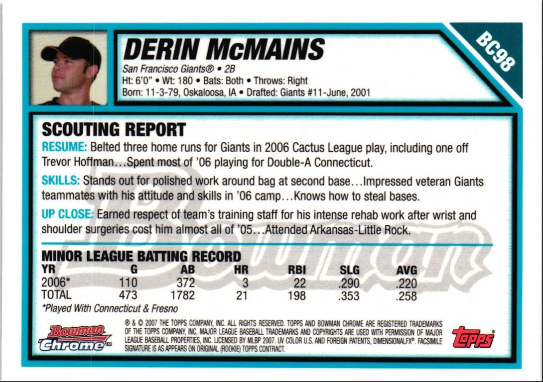 2007 Bowman Chrome Prospects Derin McMains