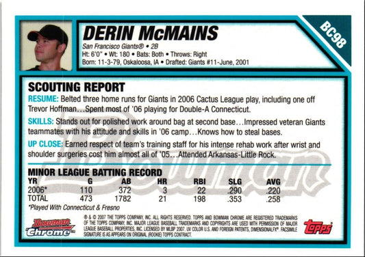 2007 Bowman Chrome Prospects Derin McMains