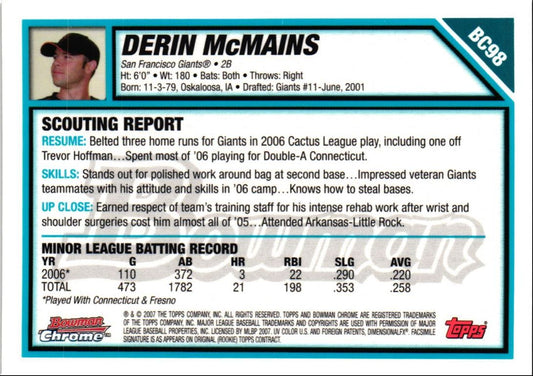 2007 Bowman Chrome Prospects Derin McMains