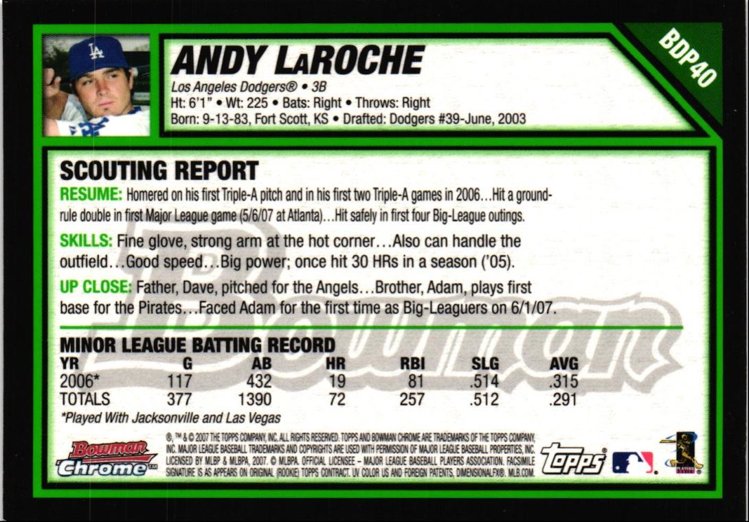 2007 Bowman Draft Picks & Prospects Andy LaRoche