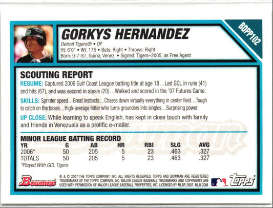 2007 Bowman Draft Picks & Prospects Gorkys Hernandez