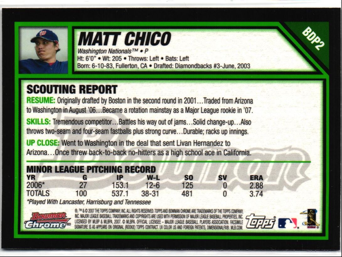 2007 Bowman Draft Picks & Prospects Chrome Matt Chico