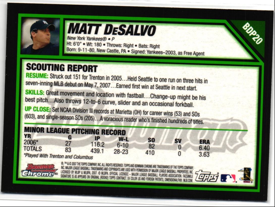 2007 Bowman Draft Picks & Prospects Chrome Matt DeSalvo