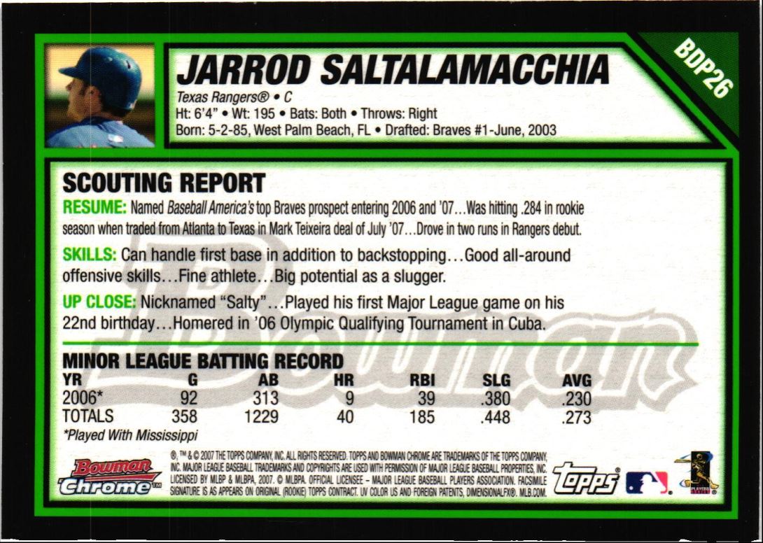 2007 Bowman Draft Picks & Prospects Chrome Jarrod Saltalamacchia