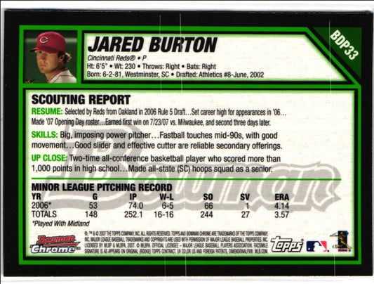 2007 Bowman Draft Picks & Prospects Chrome Jared Burton