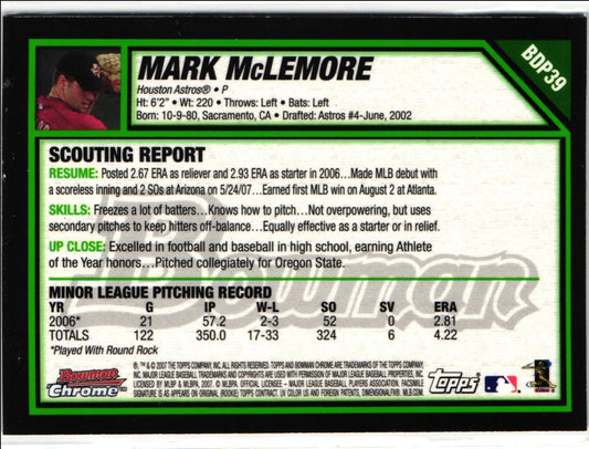 2007 Bowman Draft Picks & Prospects Chrome Mark McLemore (P)