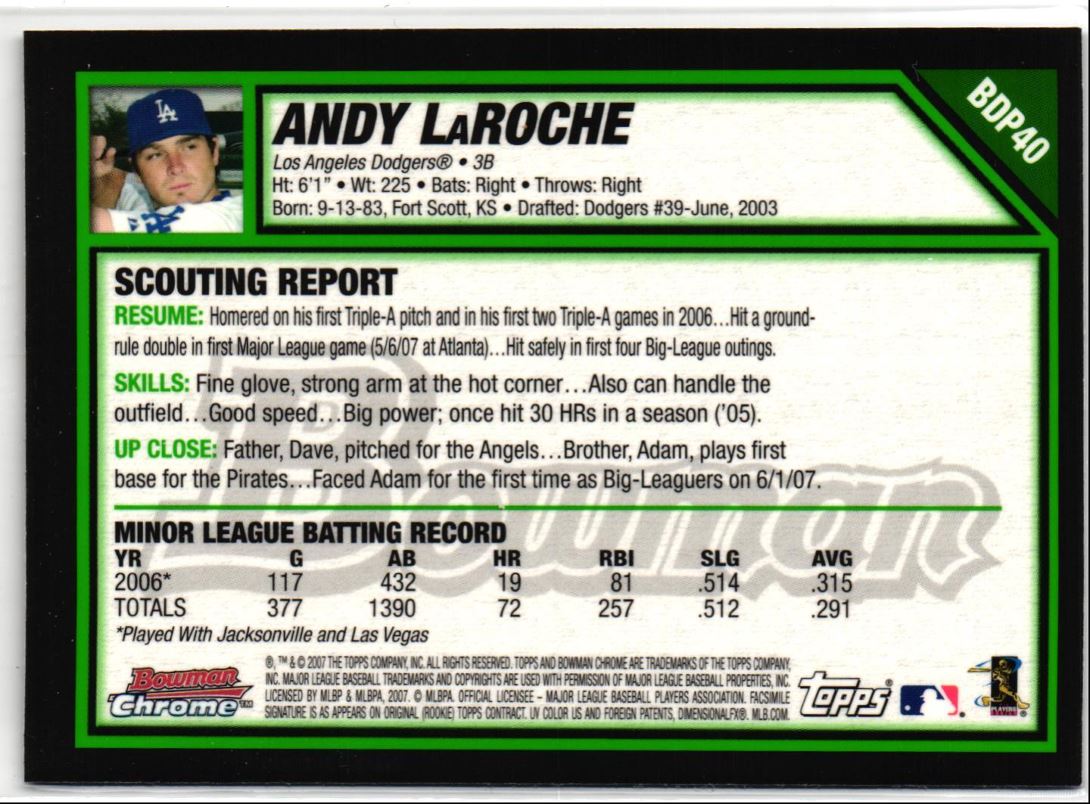 2007 Bowman Draft Picks & Prospects Chrome Andy LaRoche