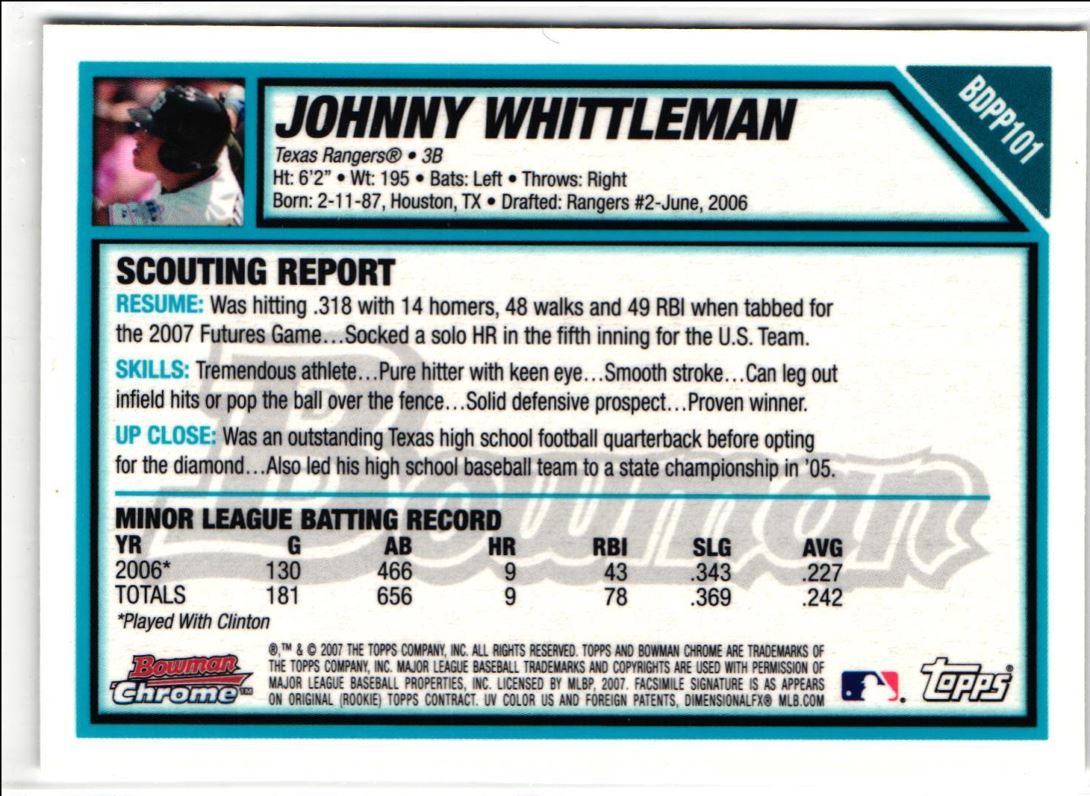 2007 Bowman Draft Picks & Prospects Chrome Johnny Whittleman