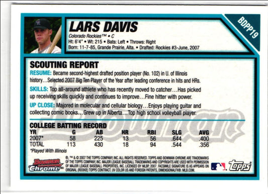 2007 Bowman Draft Picks & Prospects Chrome Lars Davis