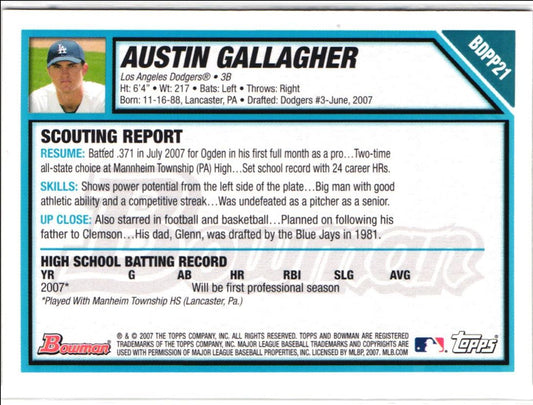 2007 Bowman Draft Picks & Prospects Chrome Austin Gallagher