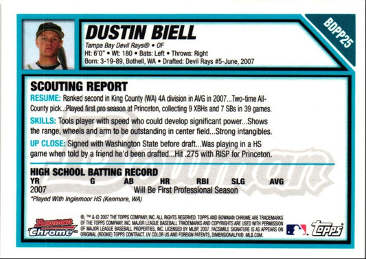 2007 Bowman Draft Picks & Prospects Chrome Dustin Biell