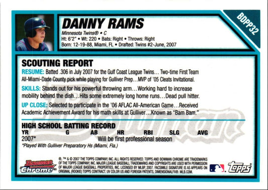 2007 Bowman Draft Picks & Prospects Chrome Danny Rams