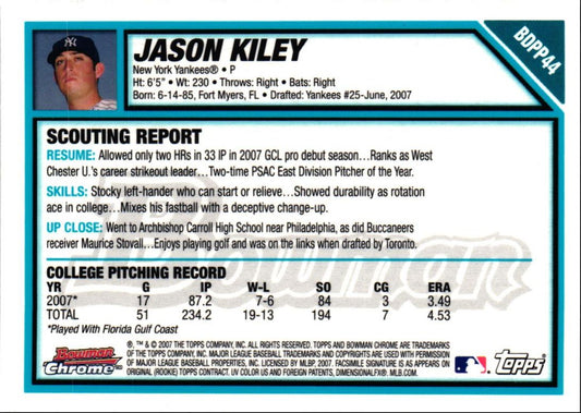 2007 Bowman Draft Picks & Prospects Chrome Jason Kiley