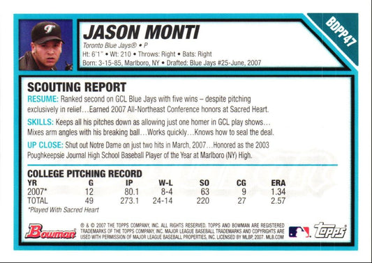 2007 Bowman Draft Picks & Prospects Chrome Jason Monti