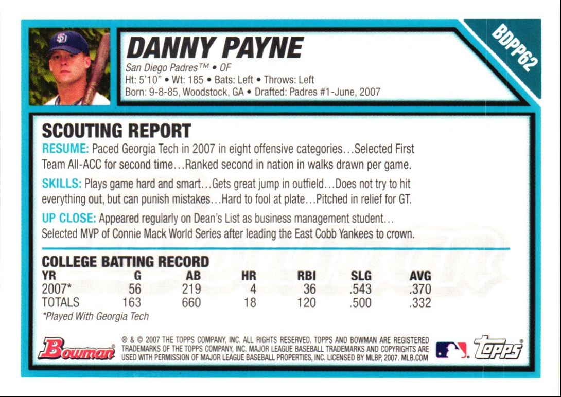 2007 Bowman Draft Picks & Prospects Chrome Danny Payne