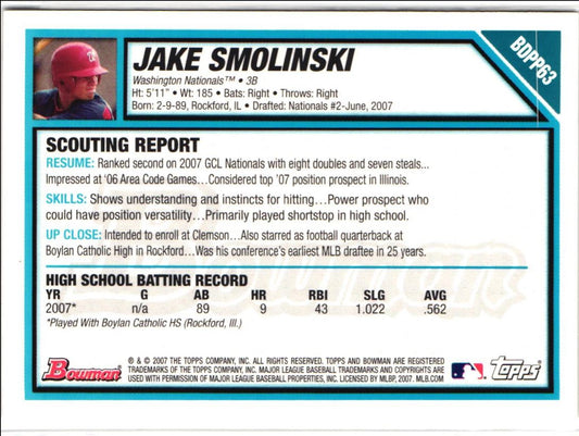 2007 Bowman Draft Picks & Prospects Chrome Jake Smolinski