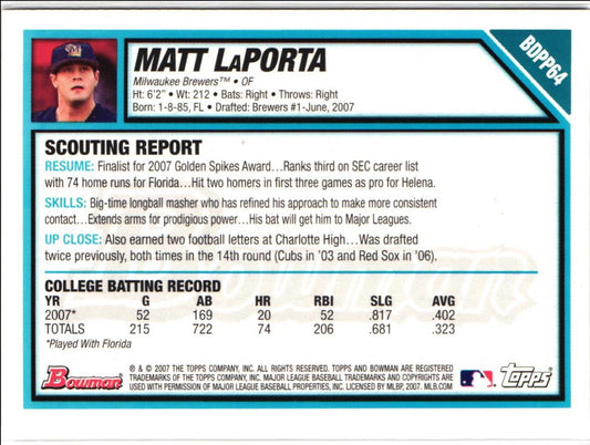 2007 Bowman Draft Picks & Prospects Chrome Matt LaPorta