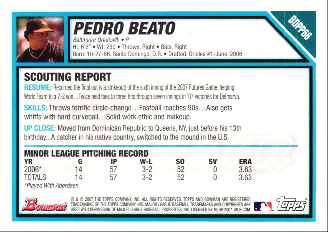 2007 Bowman Draft Picks & Prospects Chrome Pedro Beato