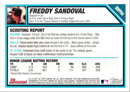 2007 Bowman Draft Picks & Prospects Chrome Freddy Sandoval