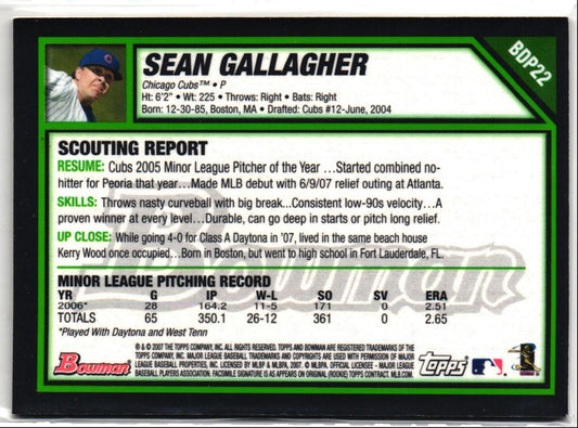 2007 Bowman Draft Picks & Prospects Gold Sean Gallagher