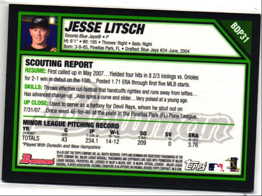 2007 Bowman Draft Picks & Prospects Gold Jesse Litsch