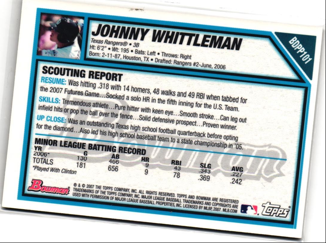 2007 Bowman Draft Picks & Prospects Gold Johnny Whittleman