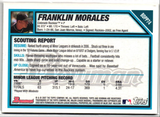 2007 Bowman Draft Picks & Prospects Gold Franklin Morales