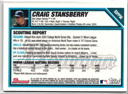 2007 Bowman Draft Picks & Prospects Gold Craig Stansberry