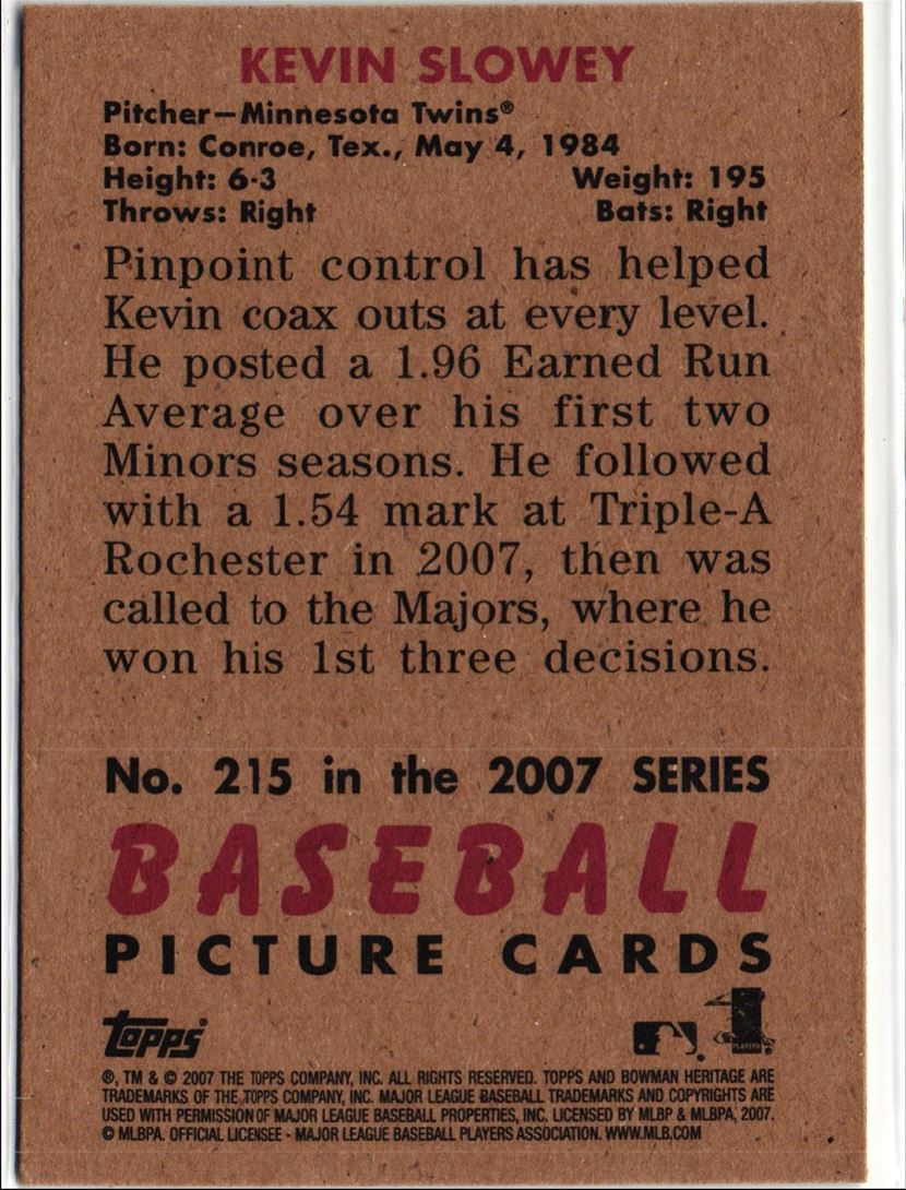 2007 Bowman Heritage Kevin Slowey