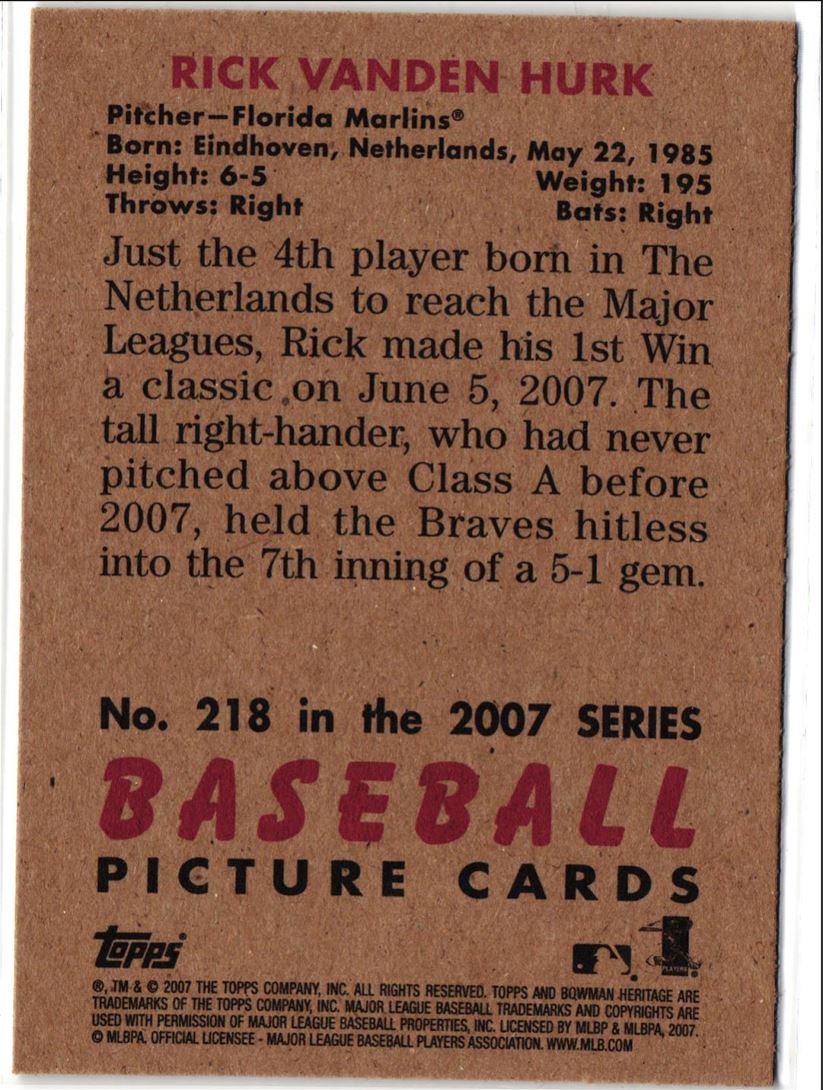 2007 Bowman Heritage Rick Vanden Hurk