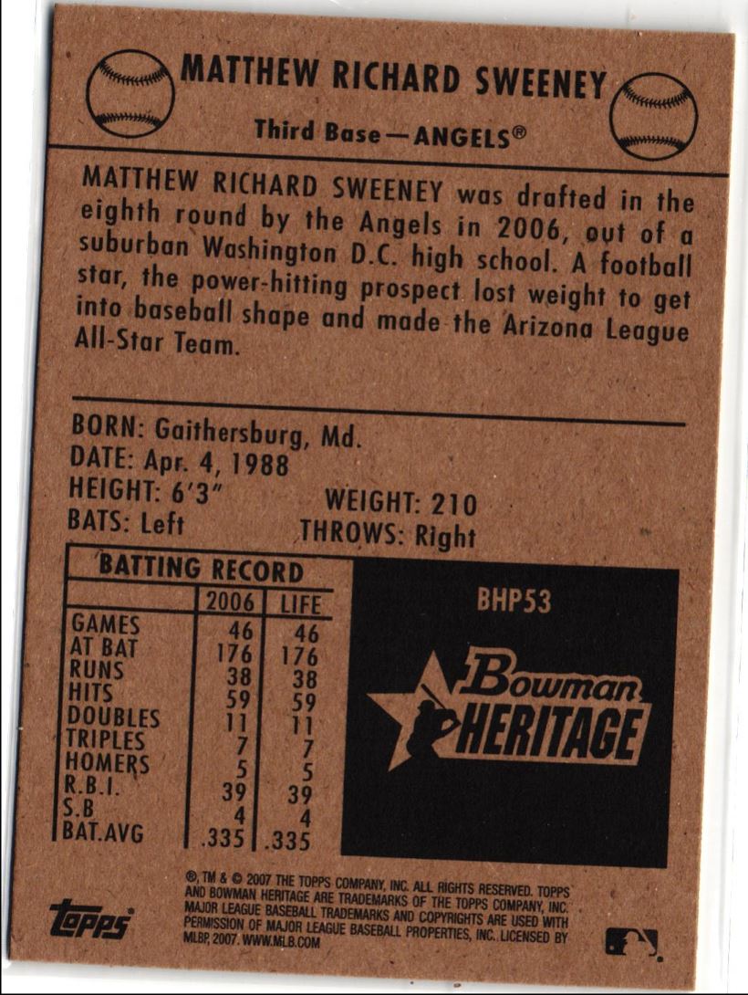 2007 Bowman Heritage Prospects Matthew Sweeney