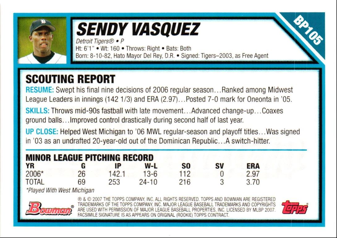 2007 Bowman Prospects Sendy Vasquez