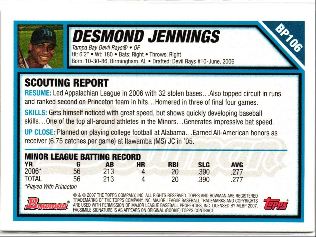 2007 Bowman Prospects Desmond Jennings