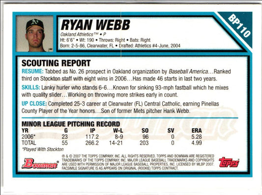 2007 Bowman Prospects Ryan Webb